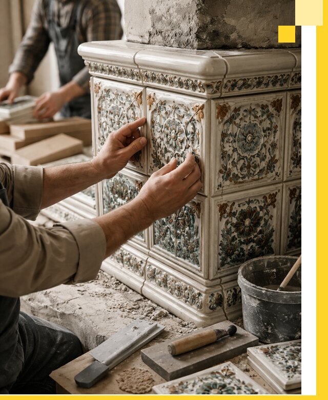 Изразцовые камины под ключ в Дюртюли: проект и монтаж