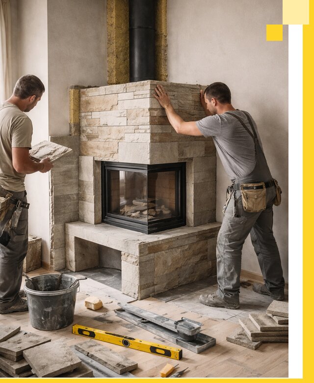 Угловые камины под ключ проект, монтаж и отделка в Дюртюли