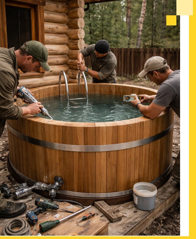 Строительство бань с купелью под ключ и отделкой в Дюртюли