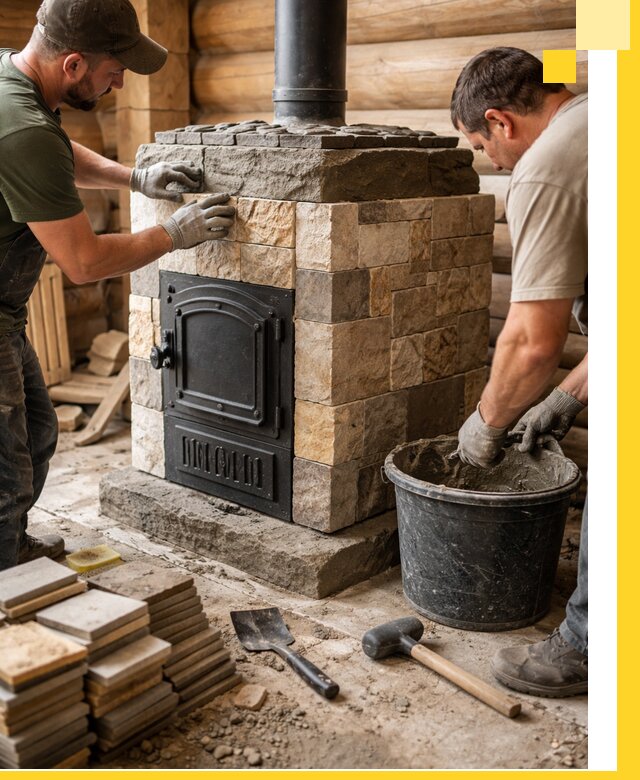 Облицовка банной печи под ключ в Дюртюли: камень и плитка