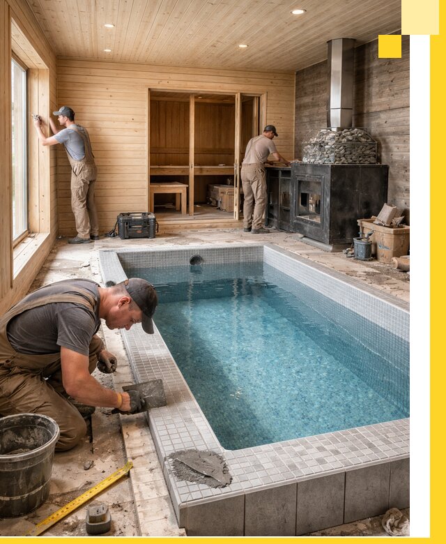 Проект бани с бассейном и сауной в Дюртюли под ключ