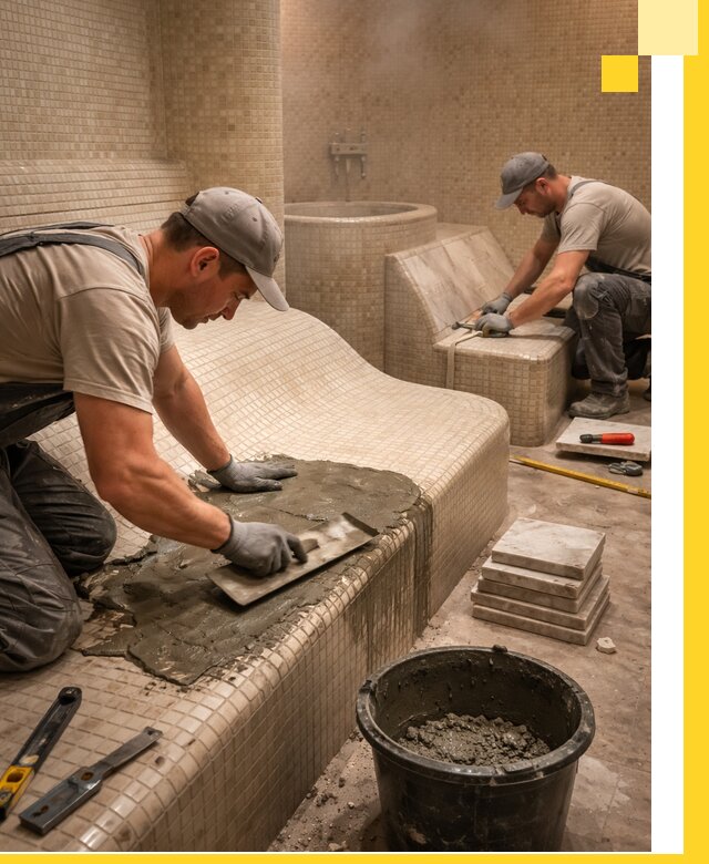 Лежаки для хамама под ключ в Дюртюли, проект и монтаж