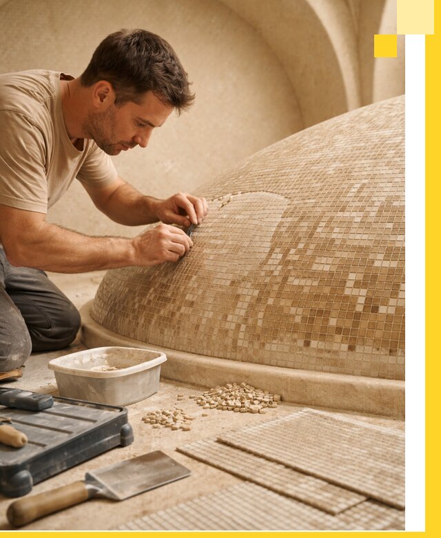 Профессиональная укладка мозаики для хамама под ключ в Дюртюли